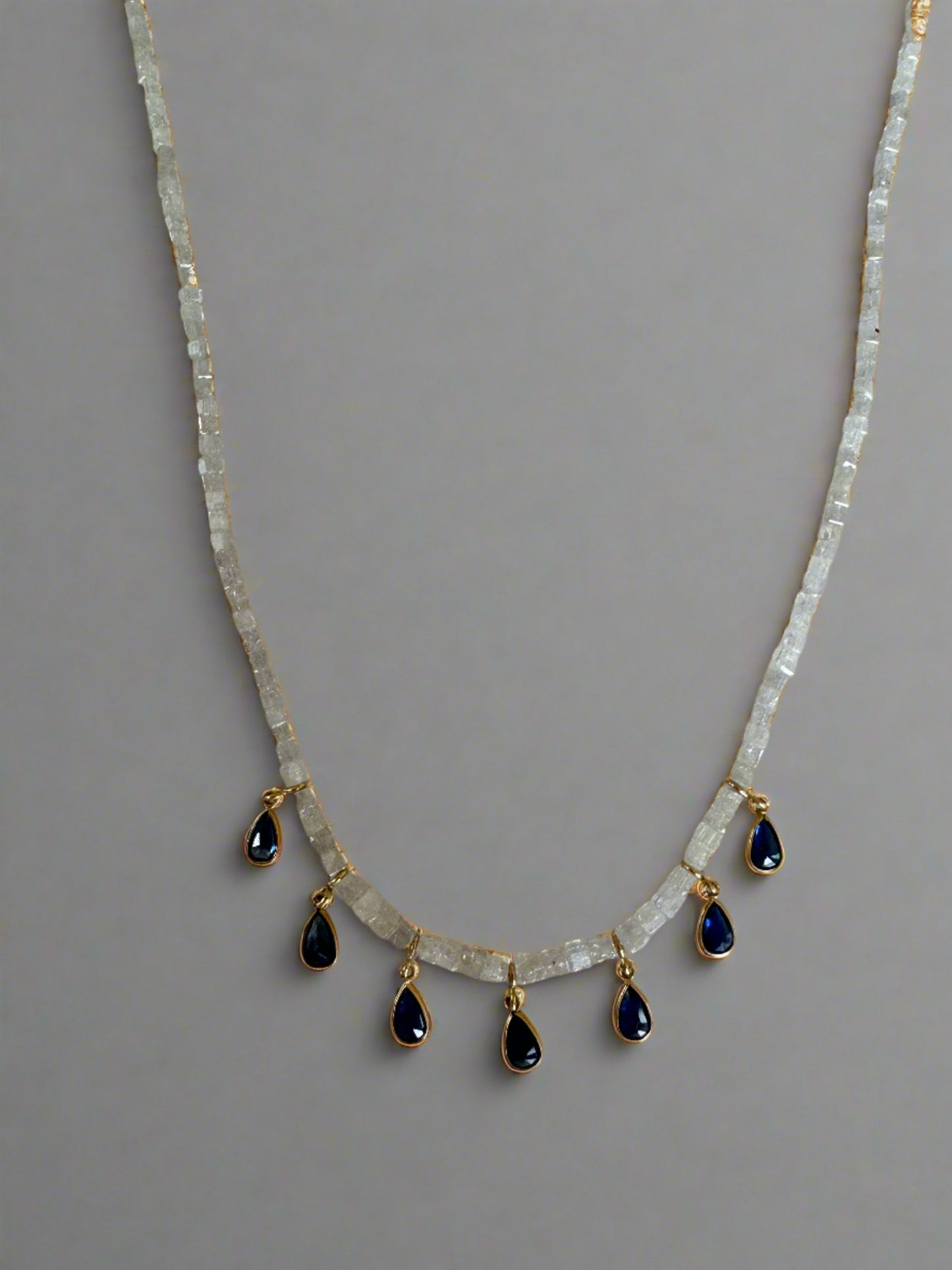 Diamond Bead & Sapphire 18K Gold Necklace