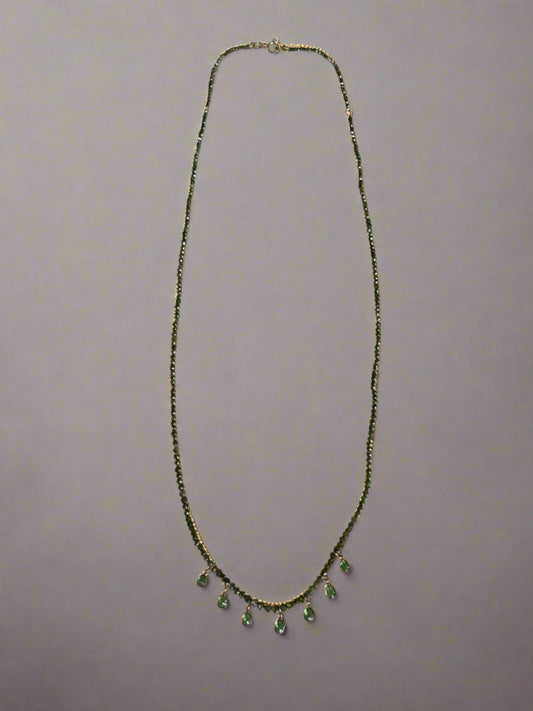 Diamond Bead & Tsavorite 18K Gold Necklace