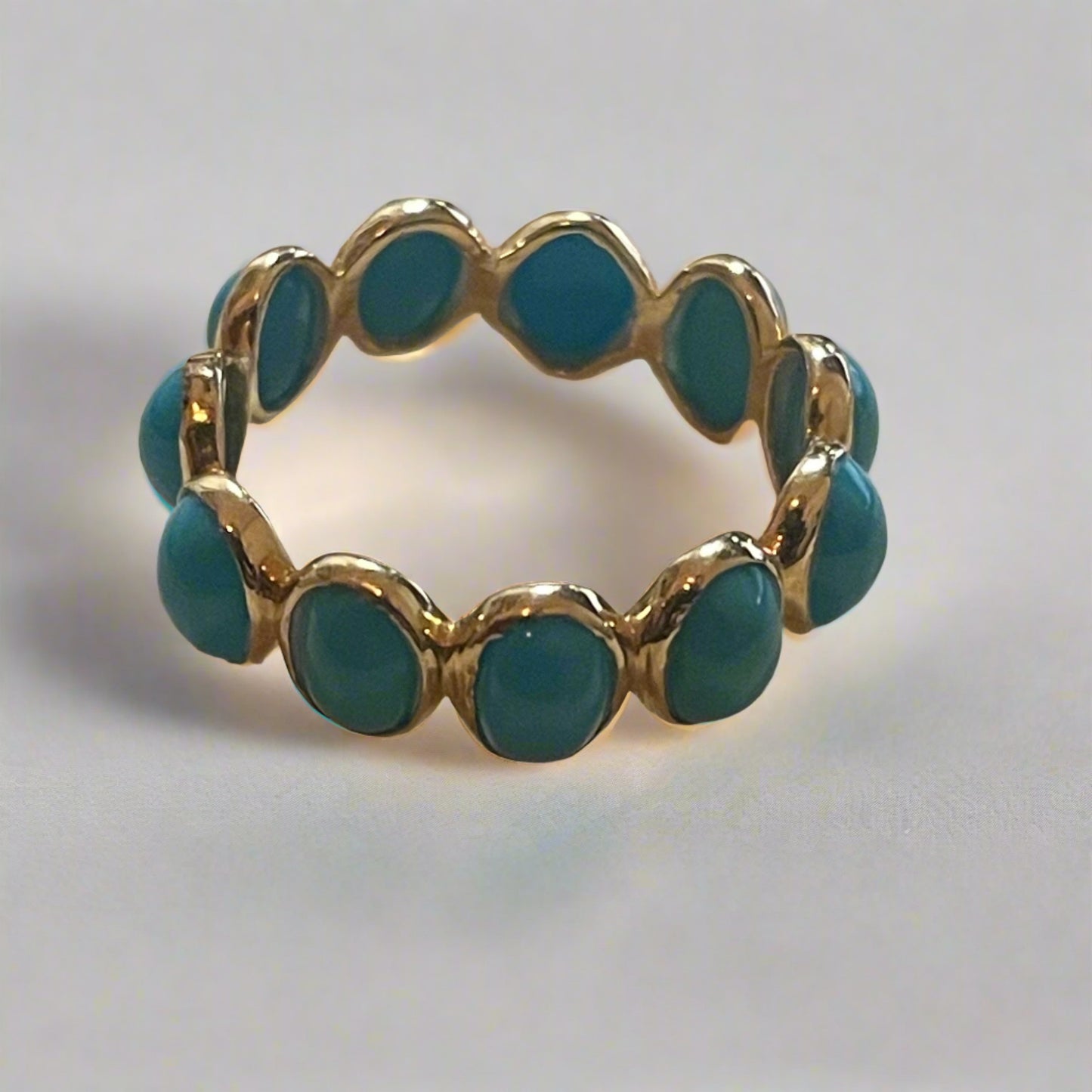 Cabochon Turquoise 14K Gold Eternity Band Ring