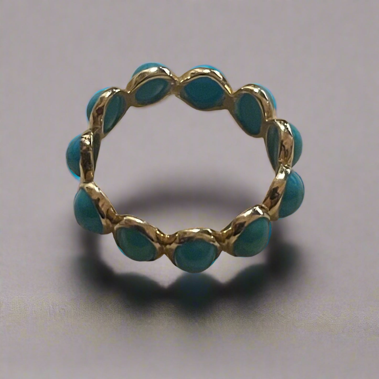 Cabochon Turquoise 14K Gold Eternity Band Ring