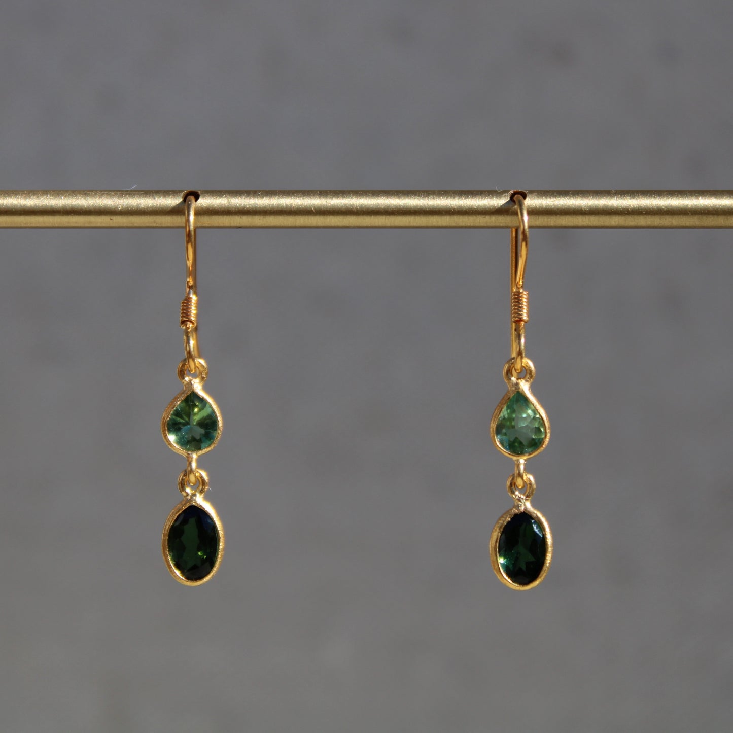 Green Tourmaline Two-Stone Dangle Earrings