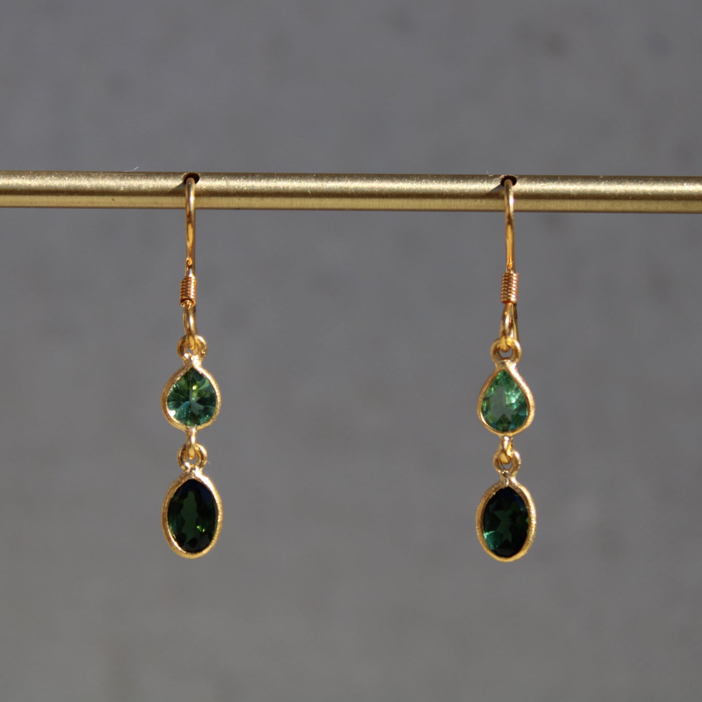 Green Tourmaline Two-Stone Dangle Earrings