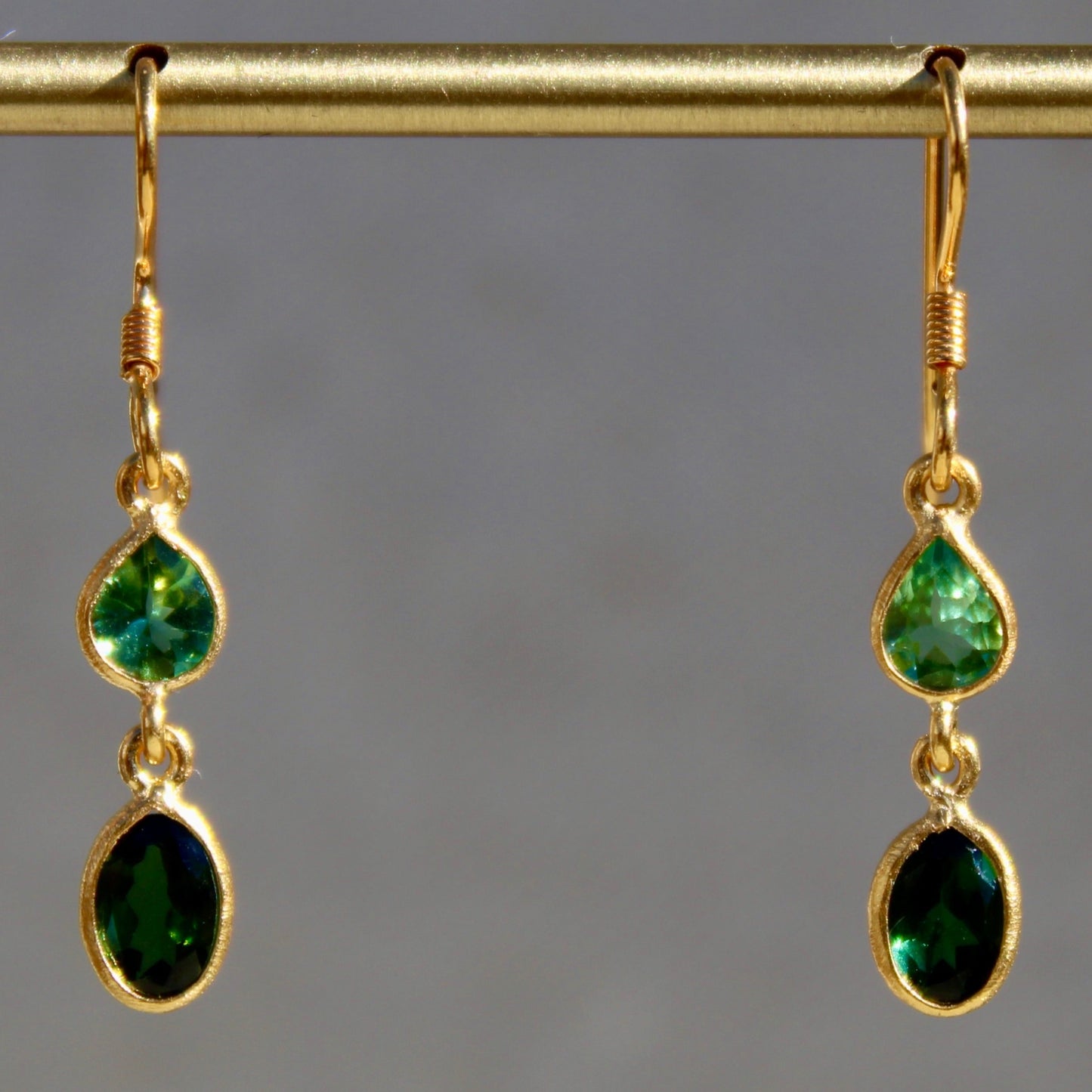 Green Tourmaline Two-Stone Dangle Earrings