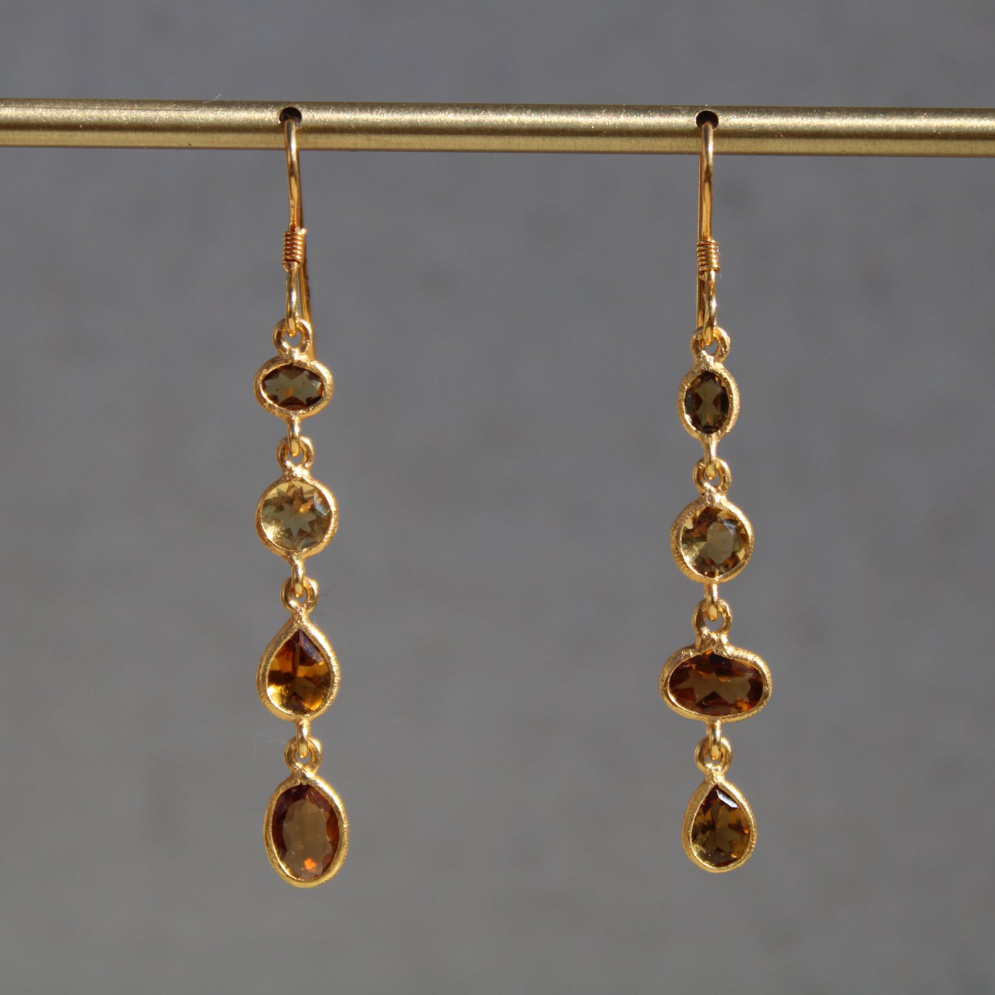 Citrine & Tourmaline Four Stone Asymmetrical Earrings