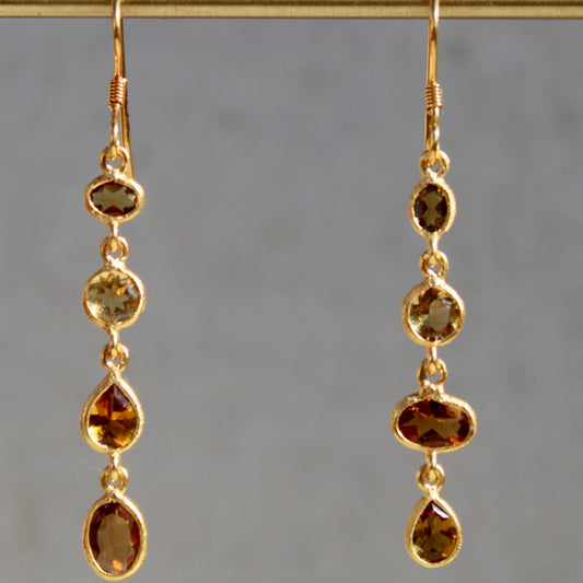 Citrine & Tourmaline Four Stone Asymmetrical Earrings