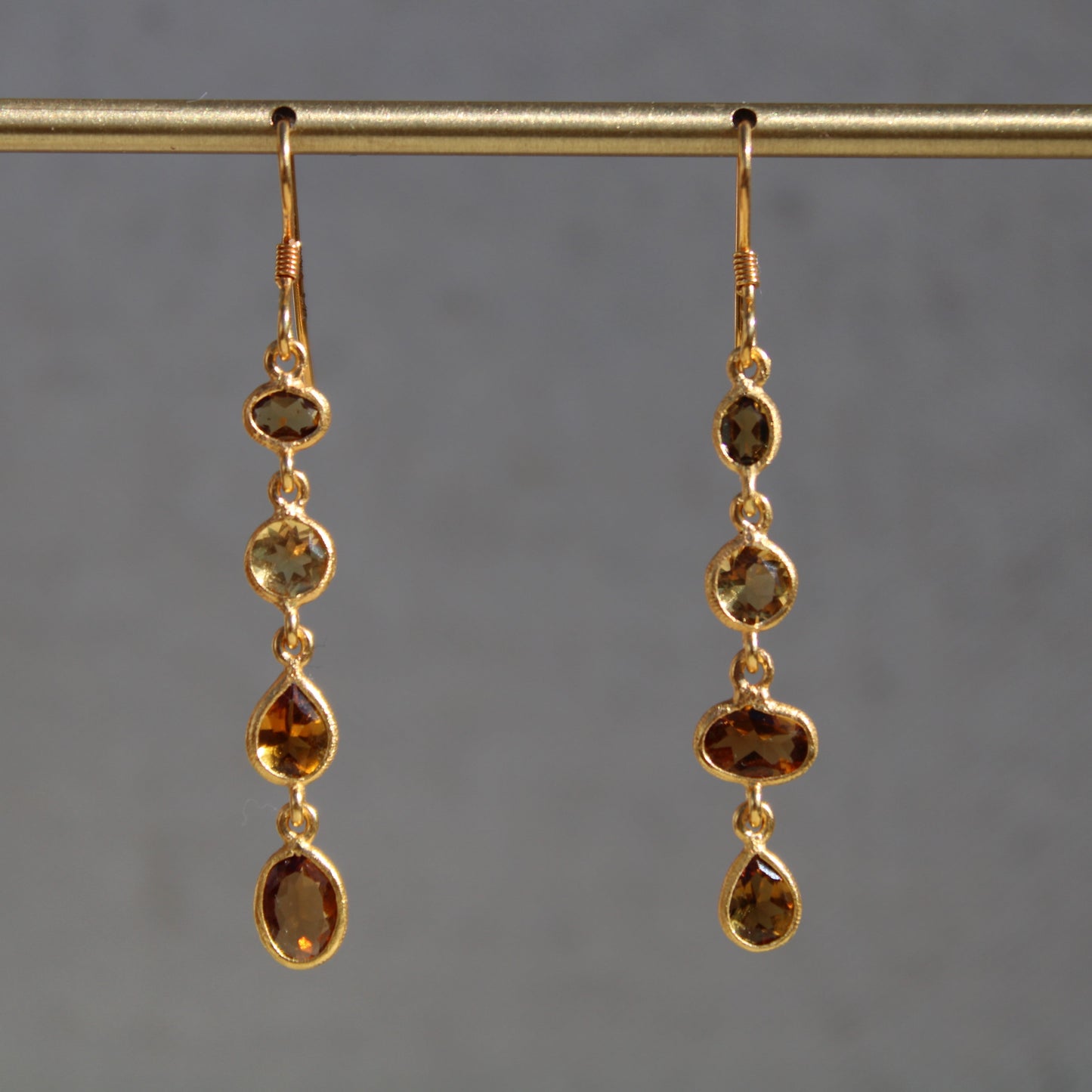 Citrine & Tourmaline Four Stone Asymmetrical Earrings