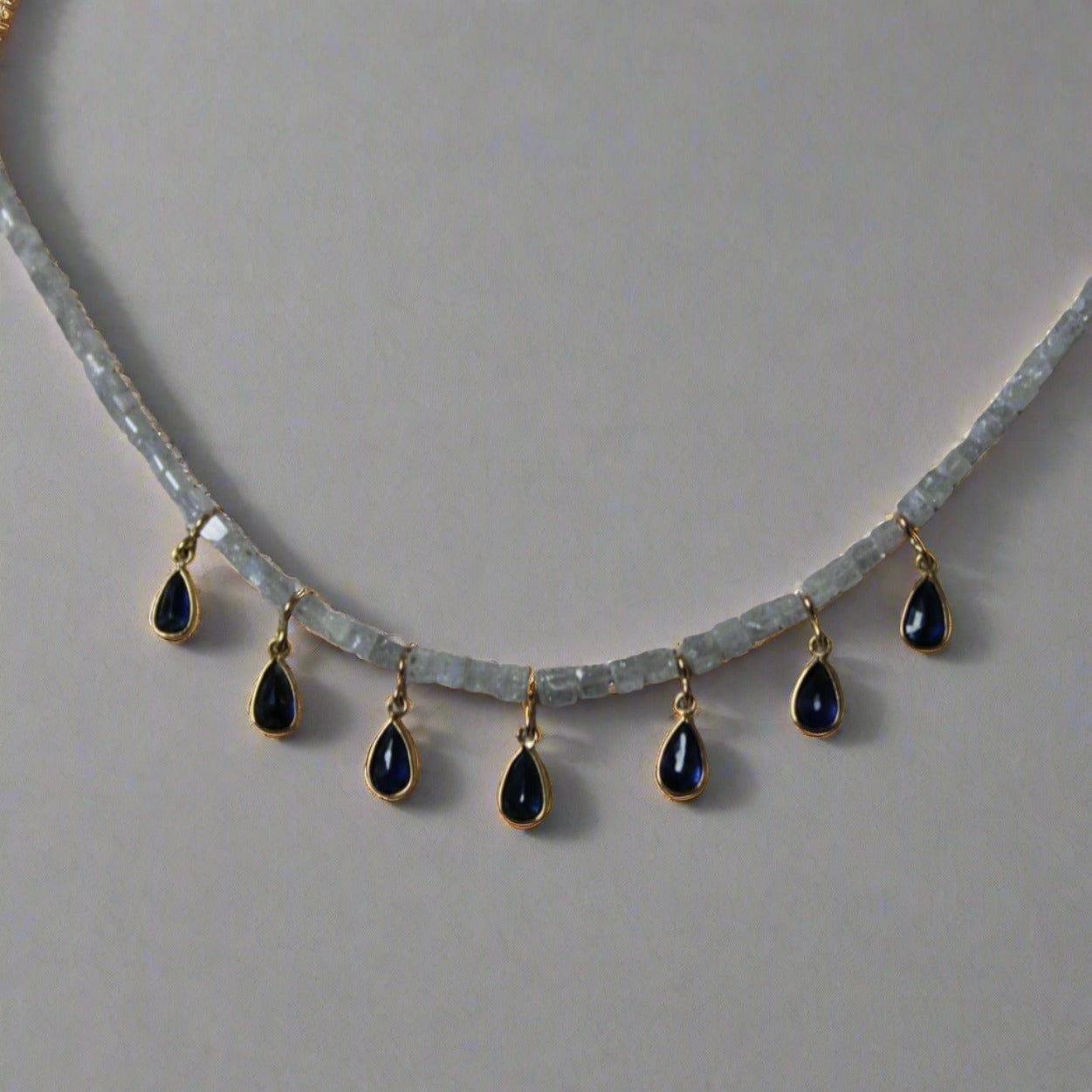 Diamond Bead & Sapphire 18K Gold Necklace