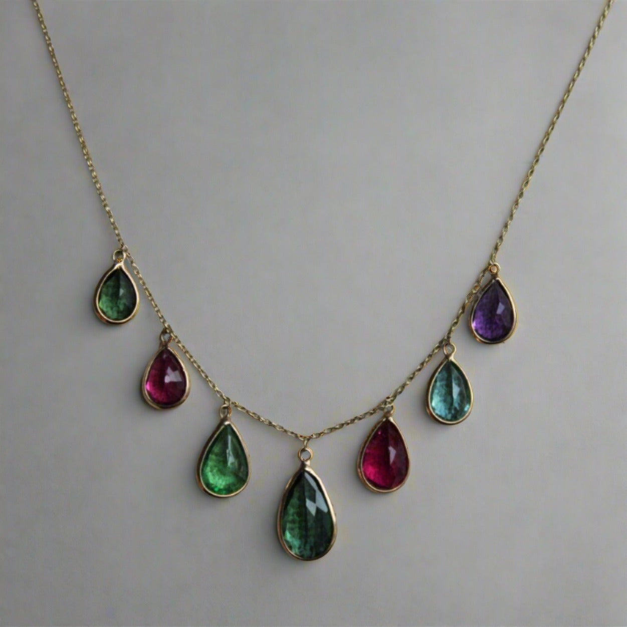 Tourmaline, Amethyst & Aquamarine Multi-stone 18K Gold Necklace